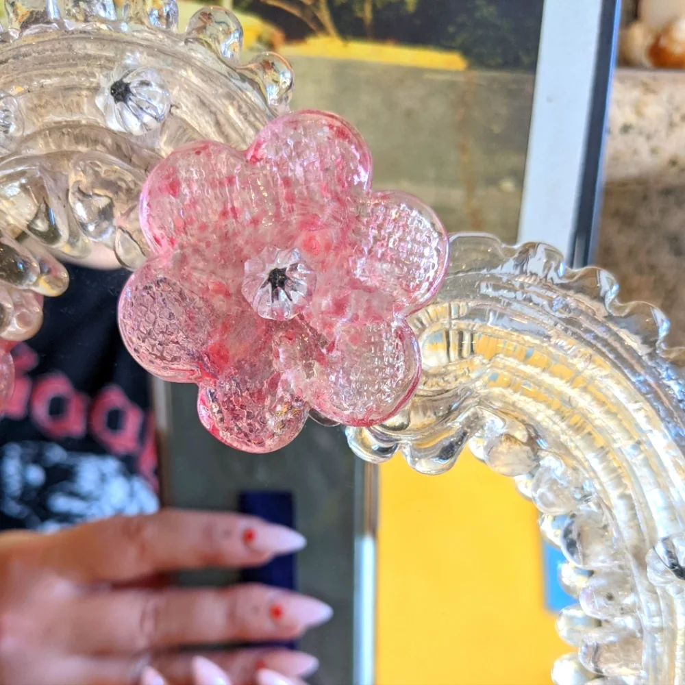 VTG Fratelli Tosi Murano Glass Floral Table Mirror Made in Italy